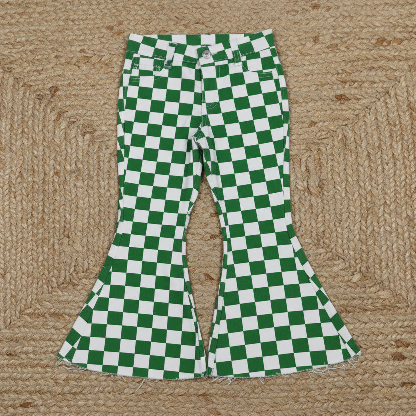 green checkered denim pants baby girl jeans