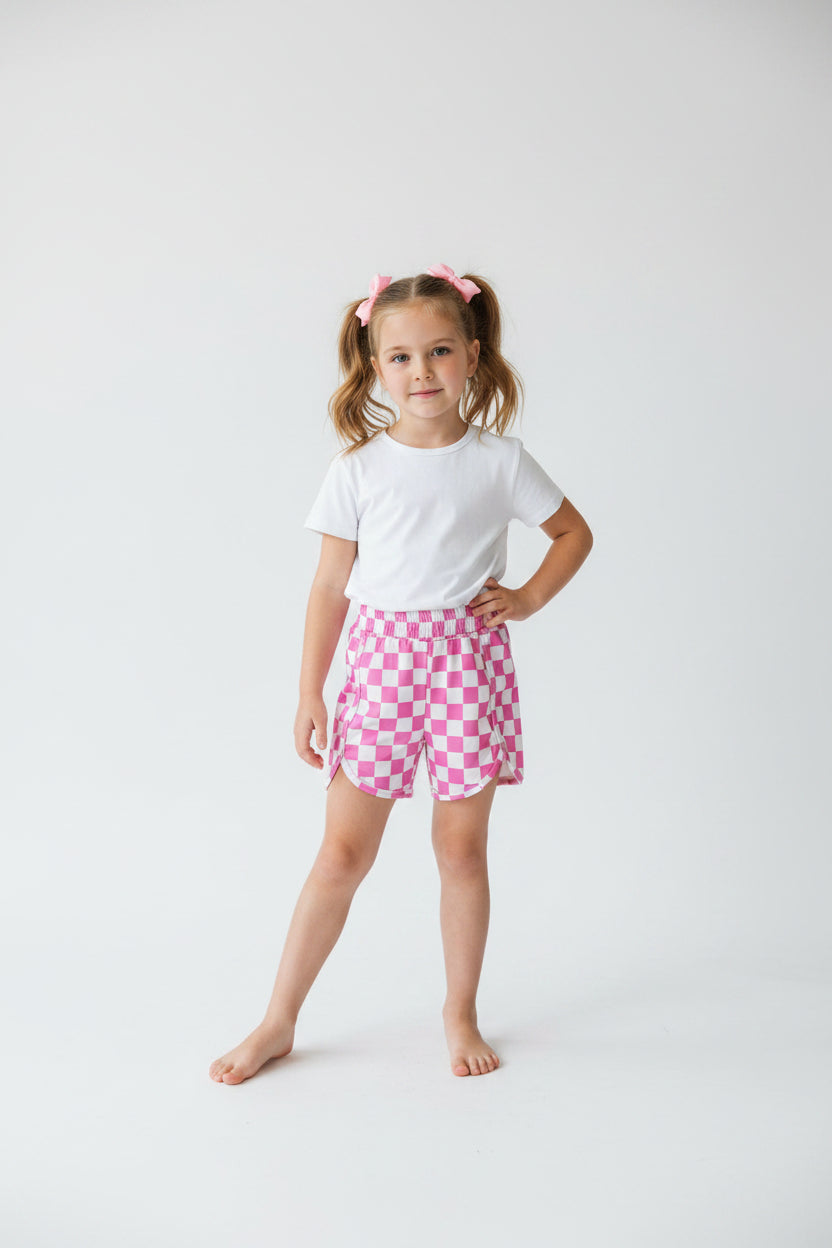 pink checkered girl shorts