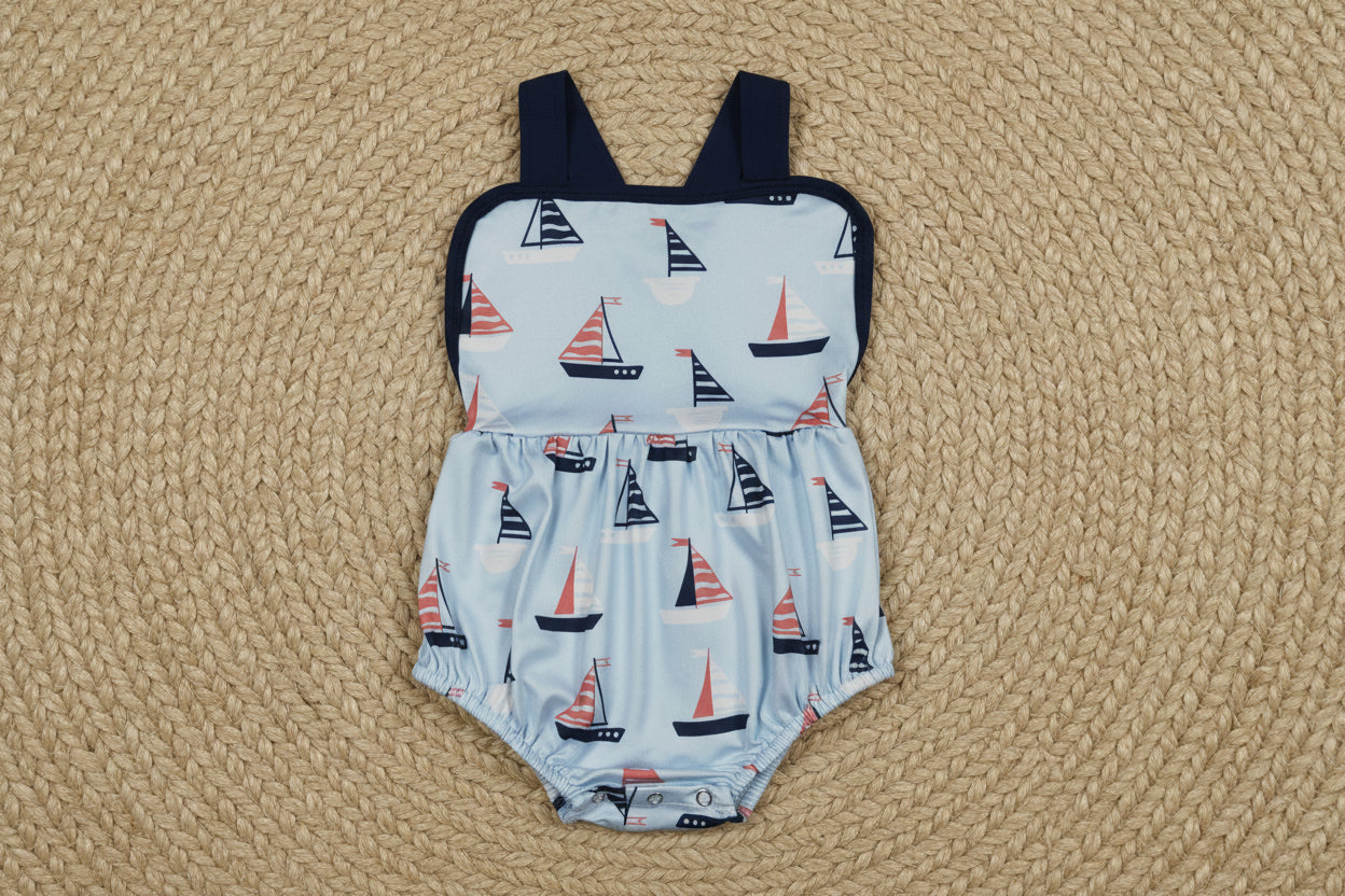 SR3945 4th of july sailboat strap bubble romper baby clothes