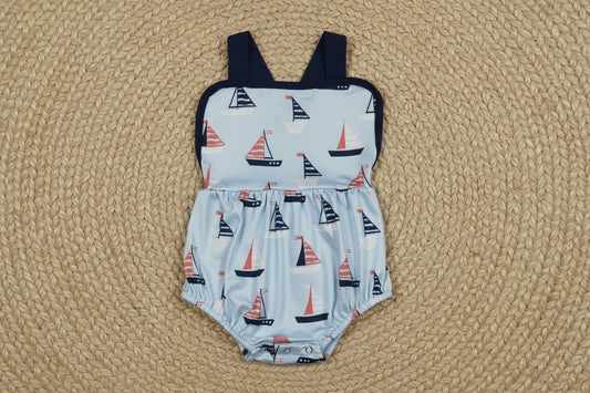 SR3945 4th of july sailboat strap bubble romper baby clothes