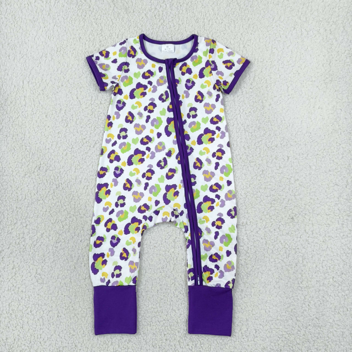 mardi gras purple green yellow leopard zip sleeper
