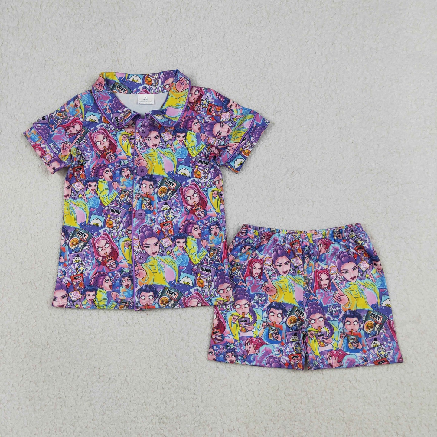 kpop button down shorts pajama set girls sleepwear