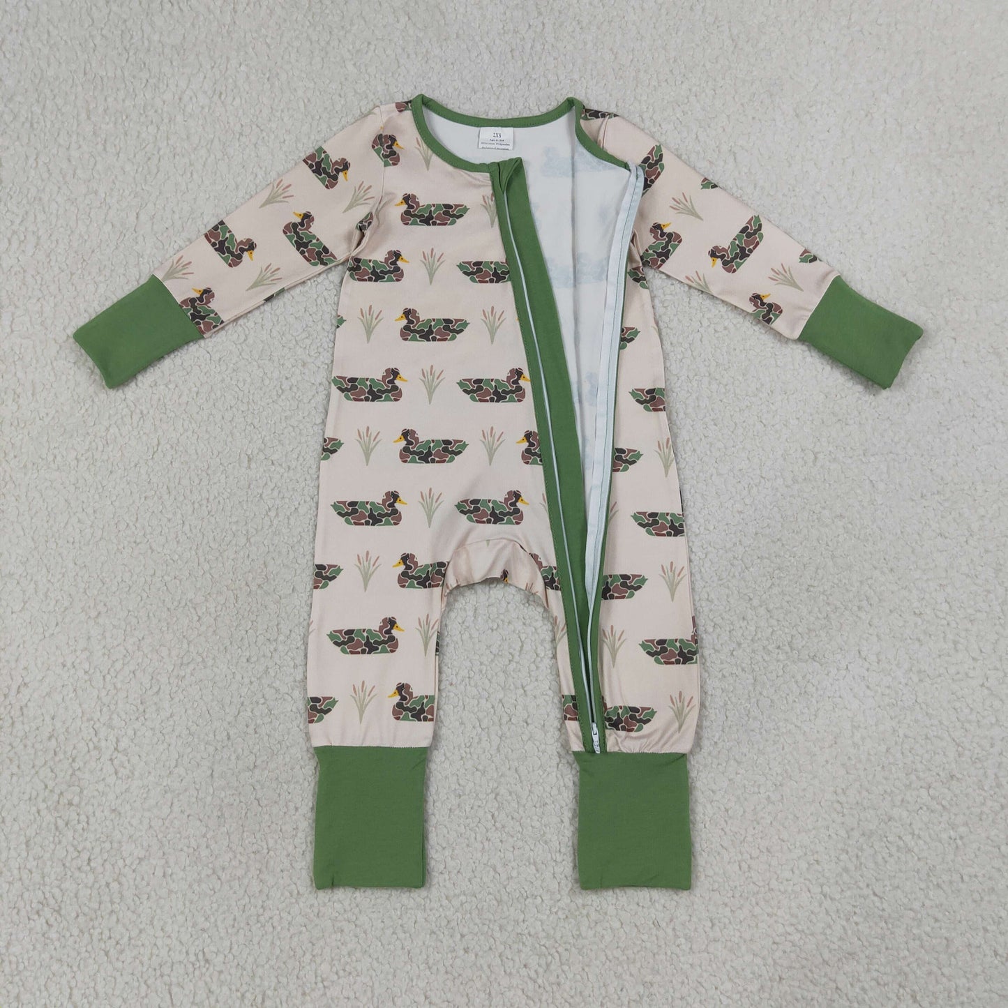 LR3117 long sleeve camo duck zipper sleeper baby clothing