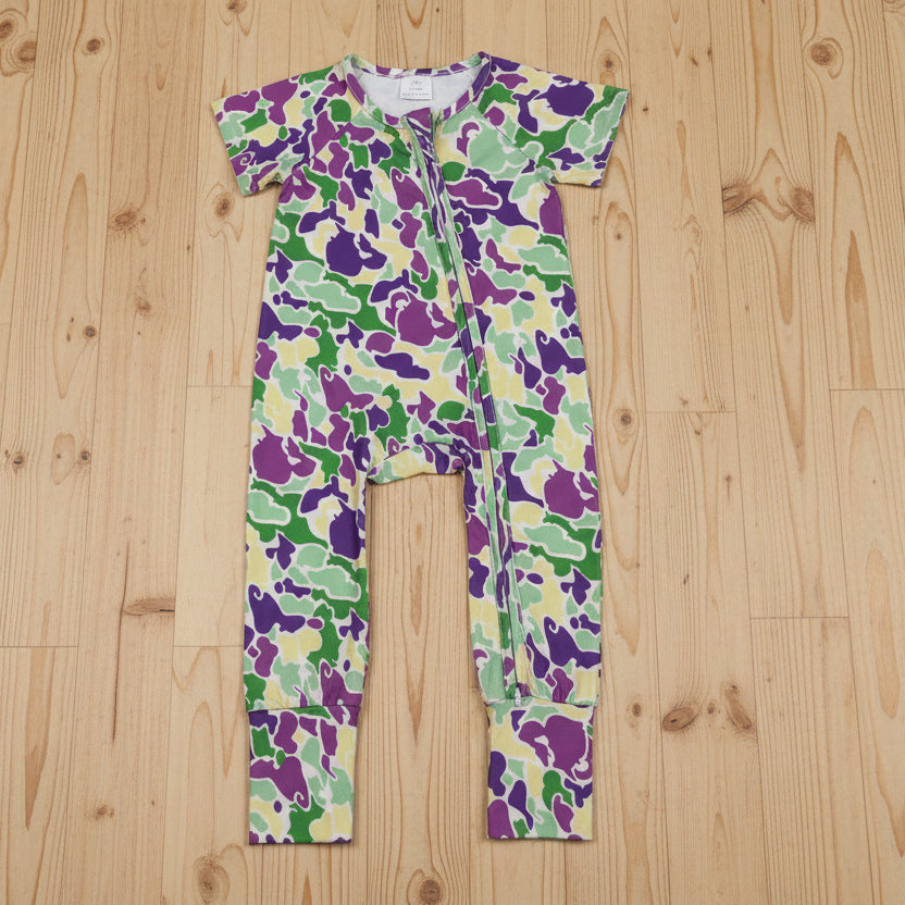 purple green gold mardi gras camo baby sleeper