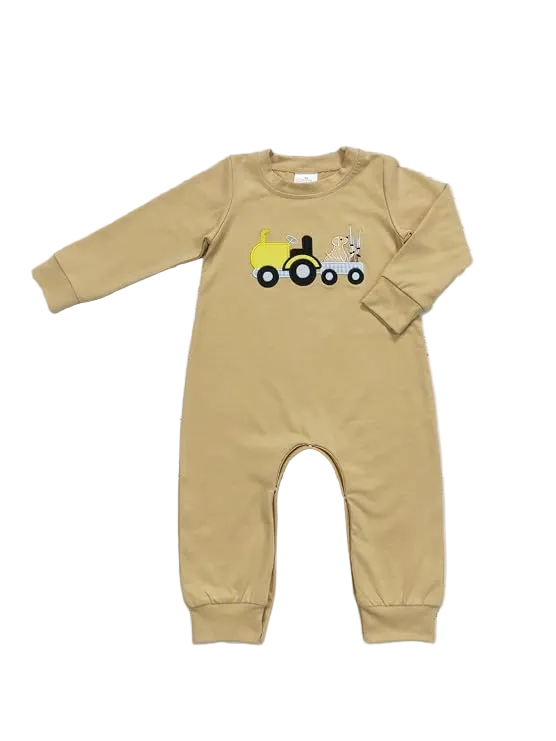 LR0729 Embroidered Puppy Shotgun Truck Brown Long Sleeve Bodysuit