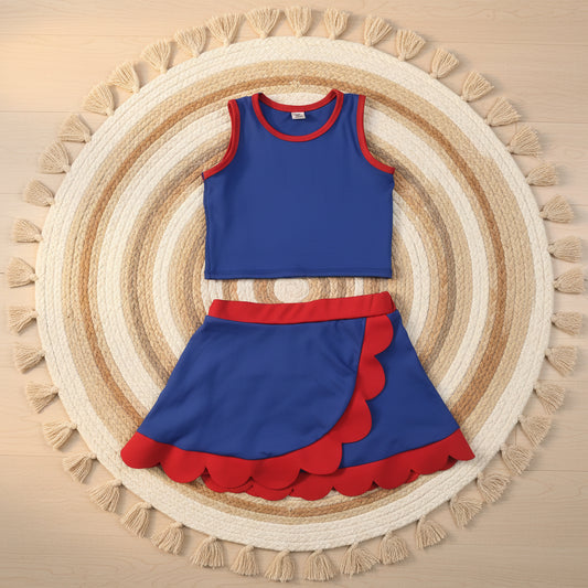 solid royal blue scallop athletic skort outfit girls clothes