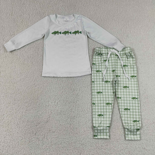 fish print long sleeve shirt gingham joggers for the boys