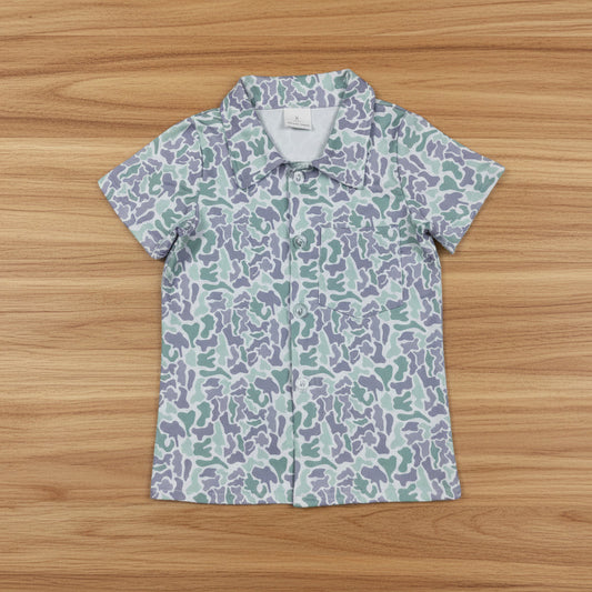 green camo boy button down t-shirt