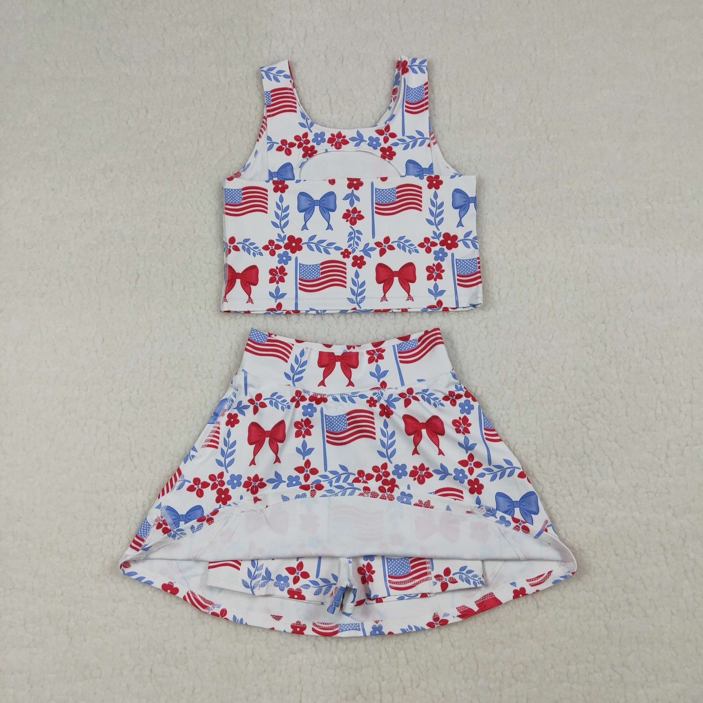 red white blue coquette and flag two pieces athletic skort set