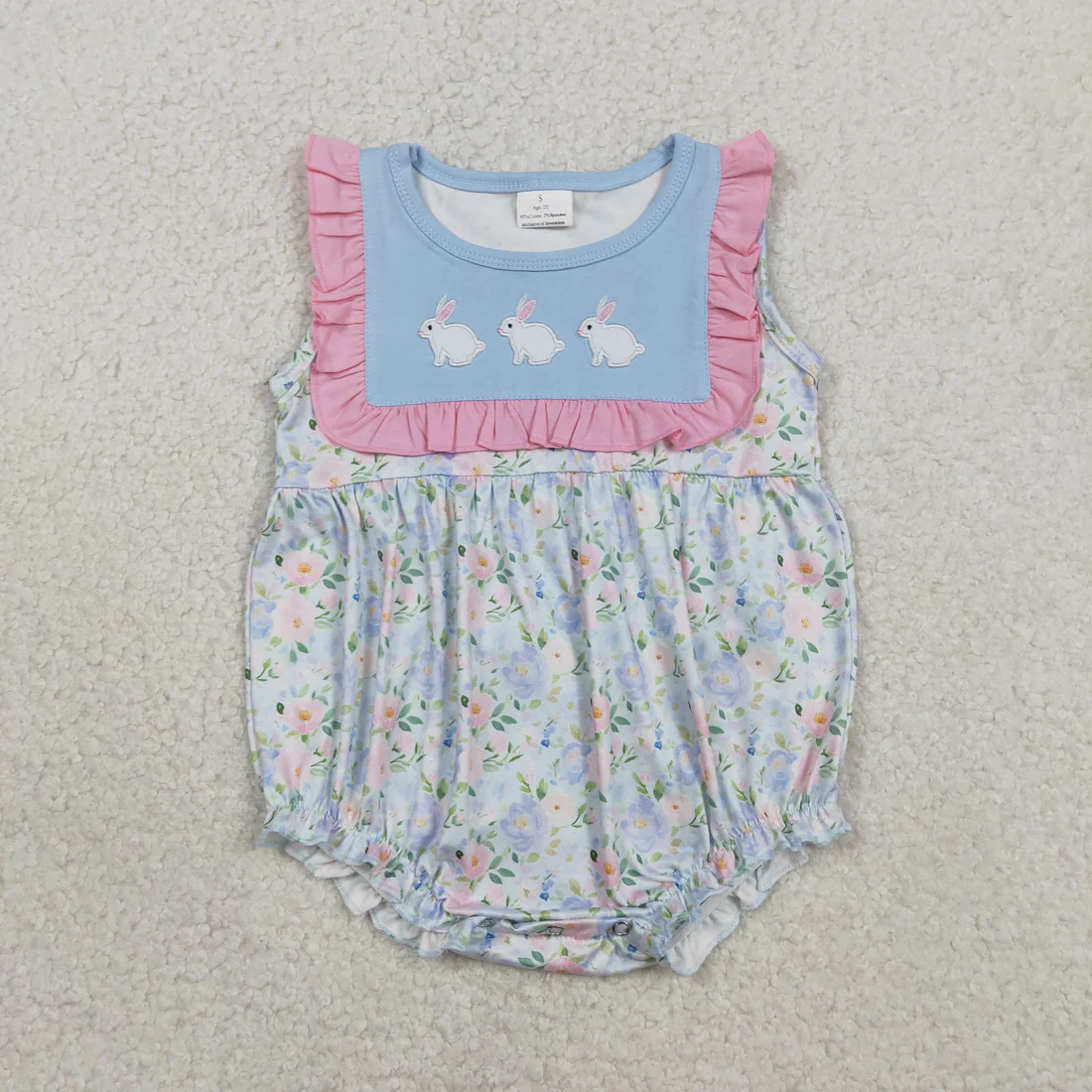 Sibling white rabbit embroidery bubble and shorts set