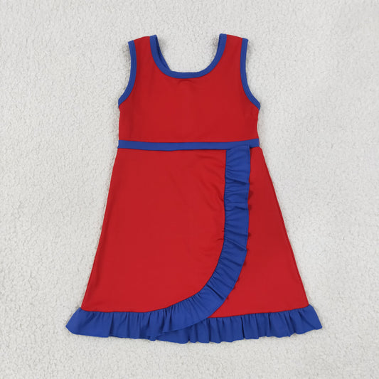 solid royal blue red ruffle athletic dress