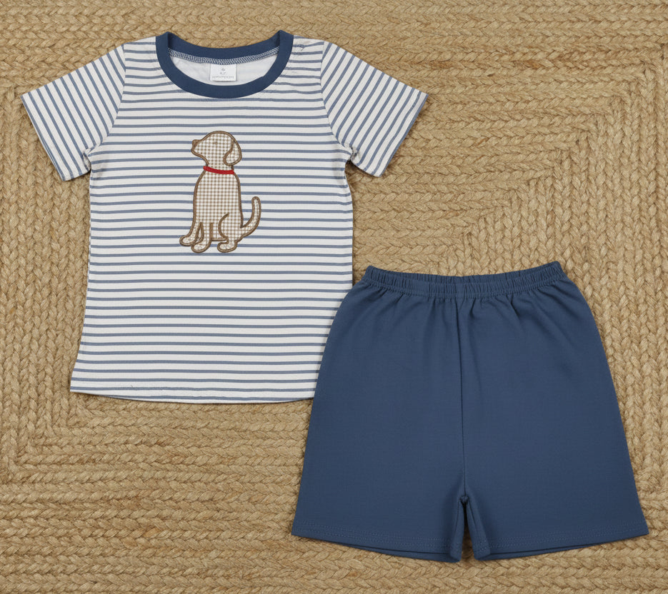 puppy dog embroidery boy shorts set summer clothes