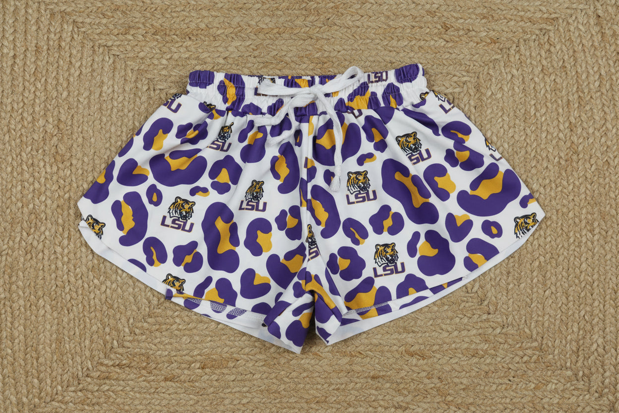 SS0821 kids LSU leopard tiger athletic butterfly shorts