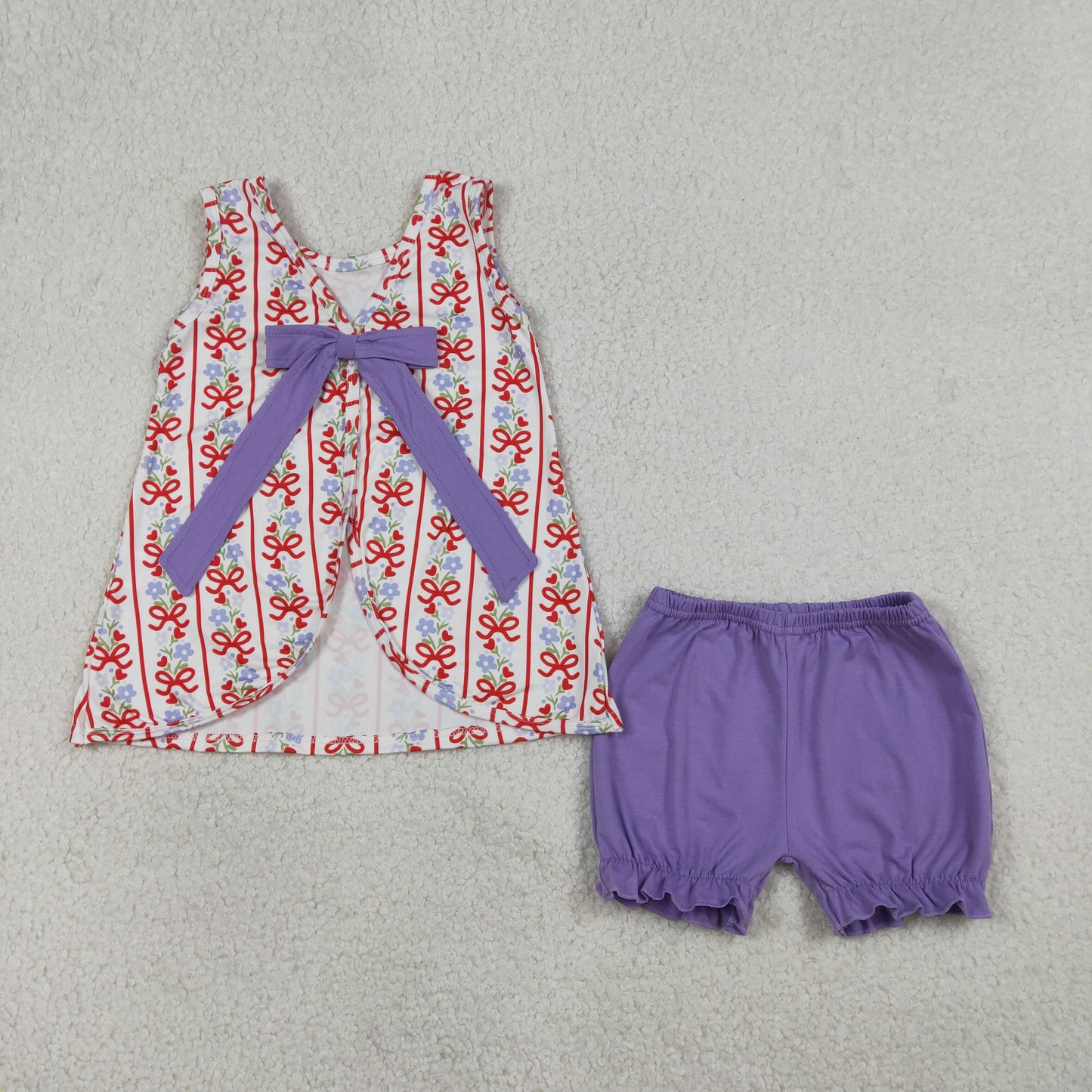 Red Bow Floral Swing Back Set Cute Patriotic Set
