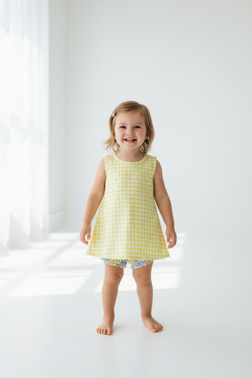 yellow gingham floral backless bummie set