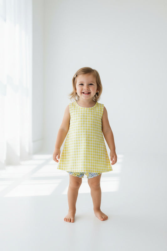 yellow gingham floral backless bummie set