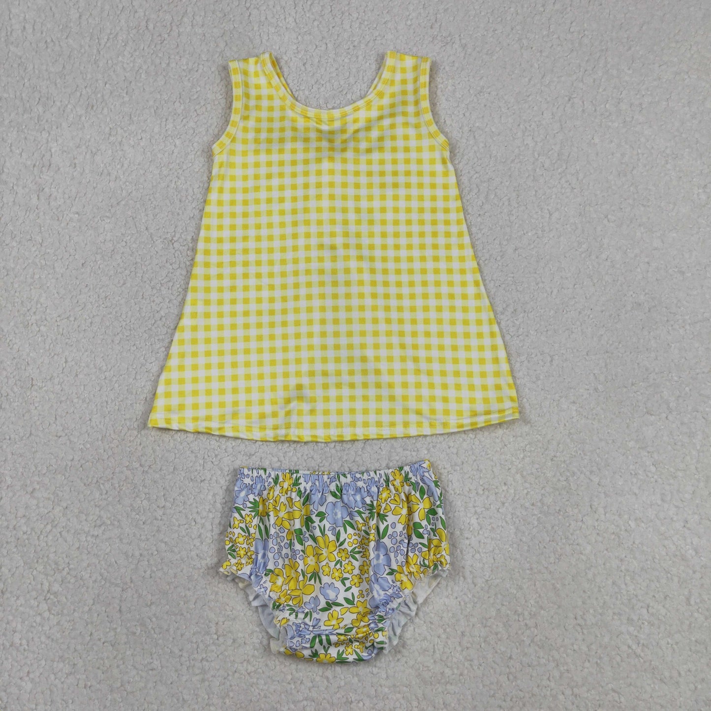yellow gingham floral backless bummie set