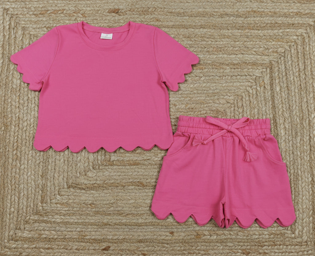 cotton hot pink scallop shorts set