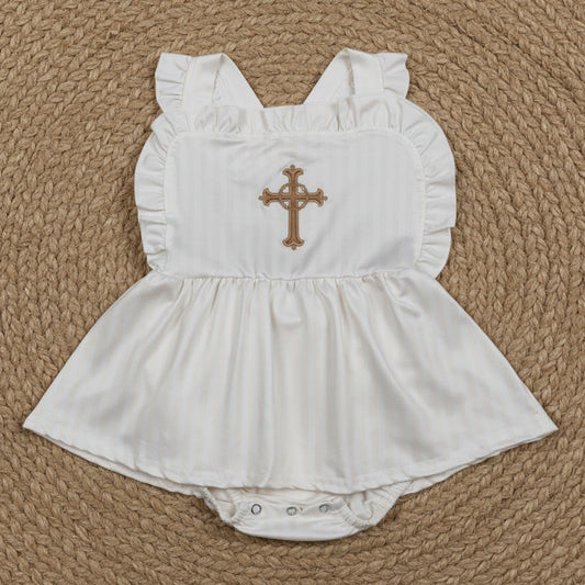 striped cross embroidery easter baby bubble playwear