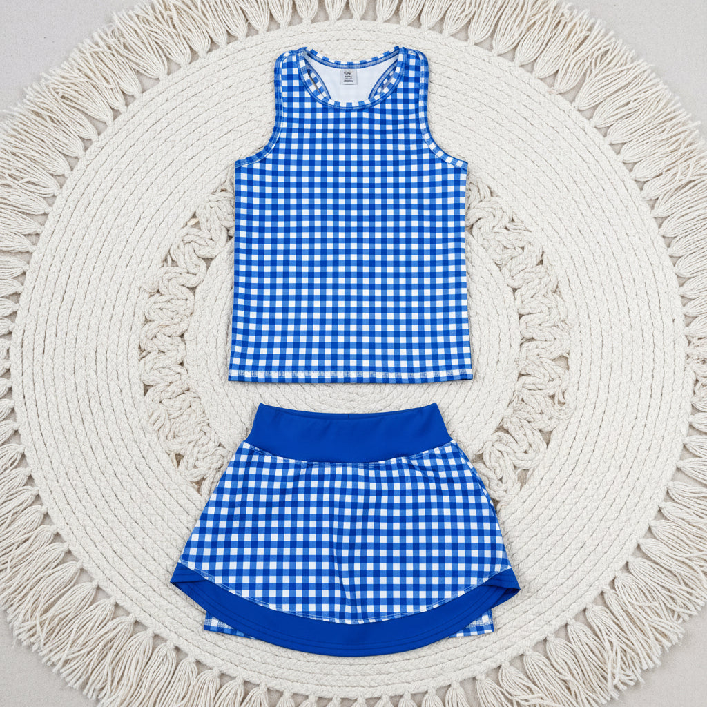 royal blue gingham athletic skort tank outfit girls clothes