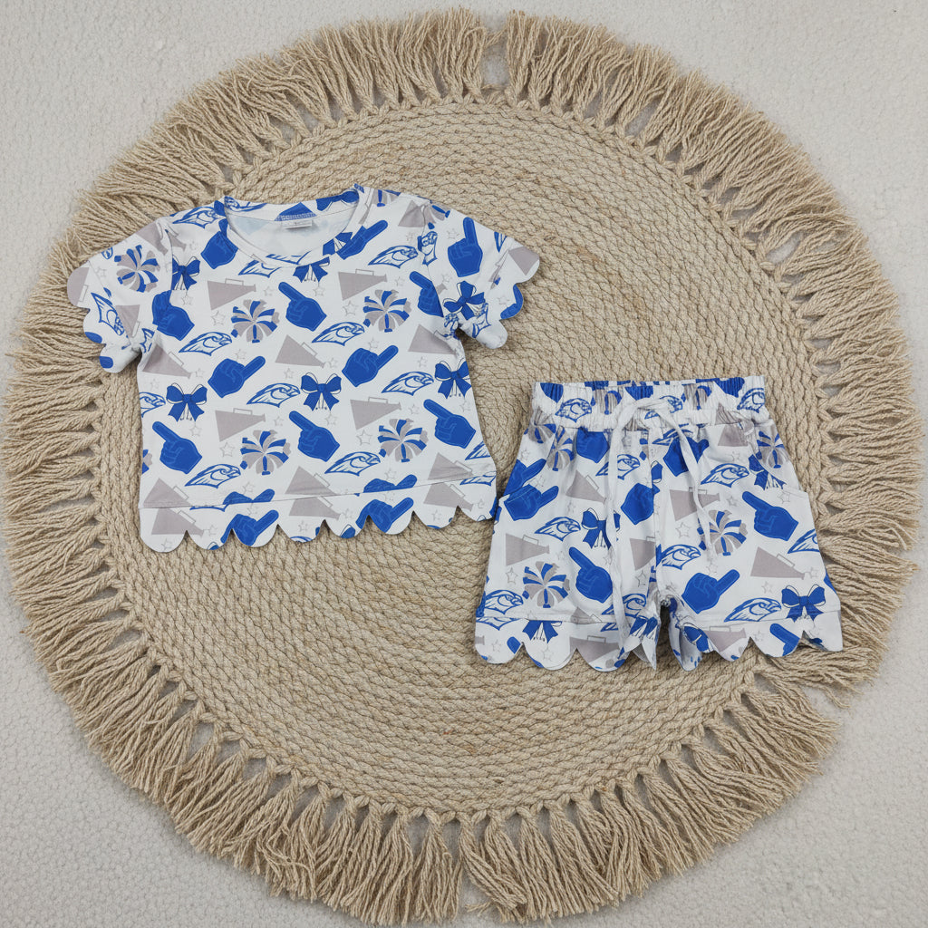 blue team cheer scallop shorts set girl clothing