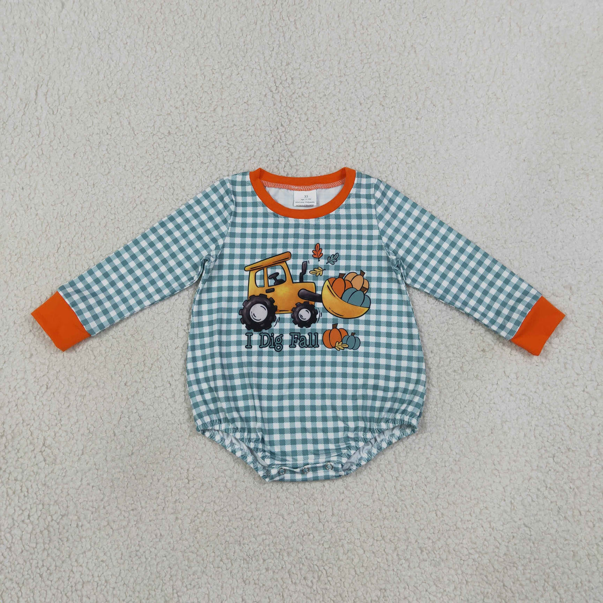SR3237 i dig fall pumpkin tractor gingham romper