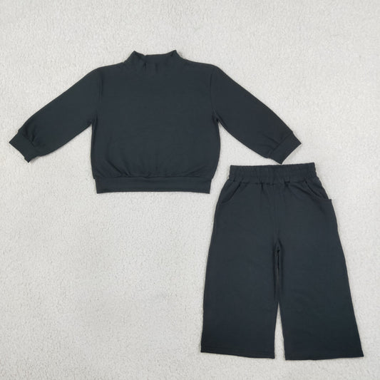 cotton black sweatershirt wide leg pants set girl clothing
