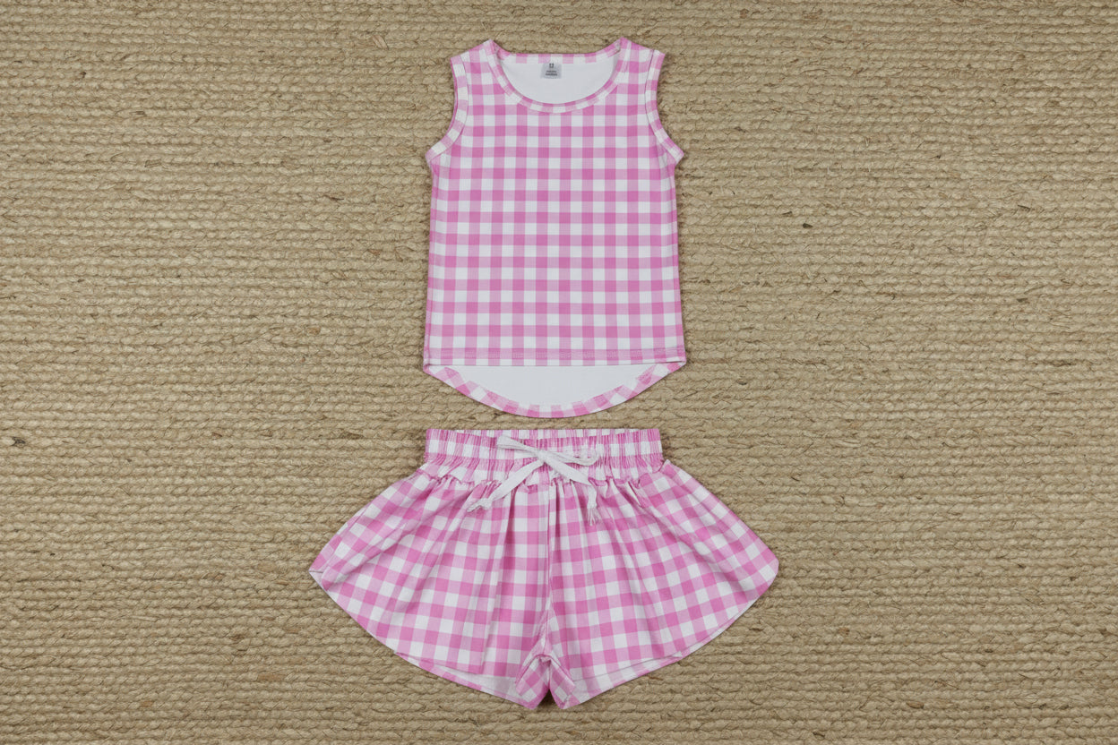 sleeveless pink gingham athletic butterfly skort outfit girls clothes