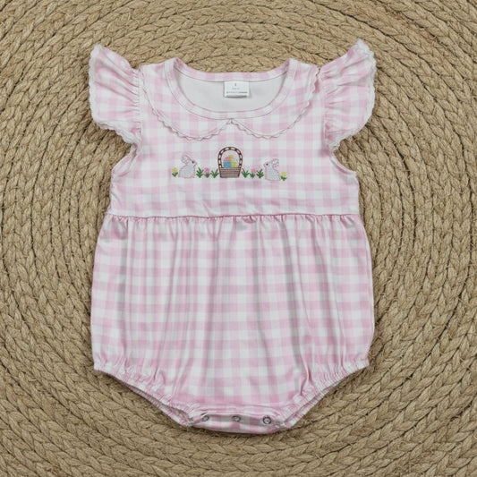 pink plaid egg basket rabbit embroidery collared bubble