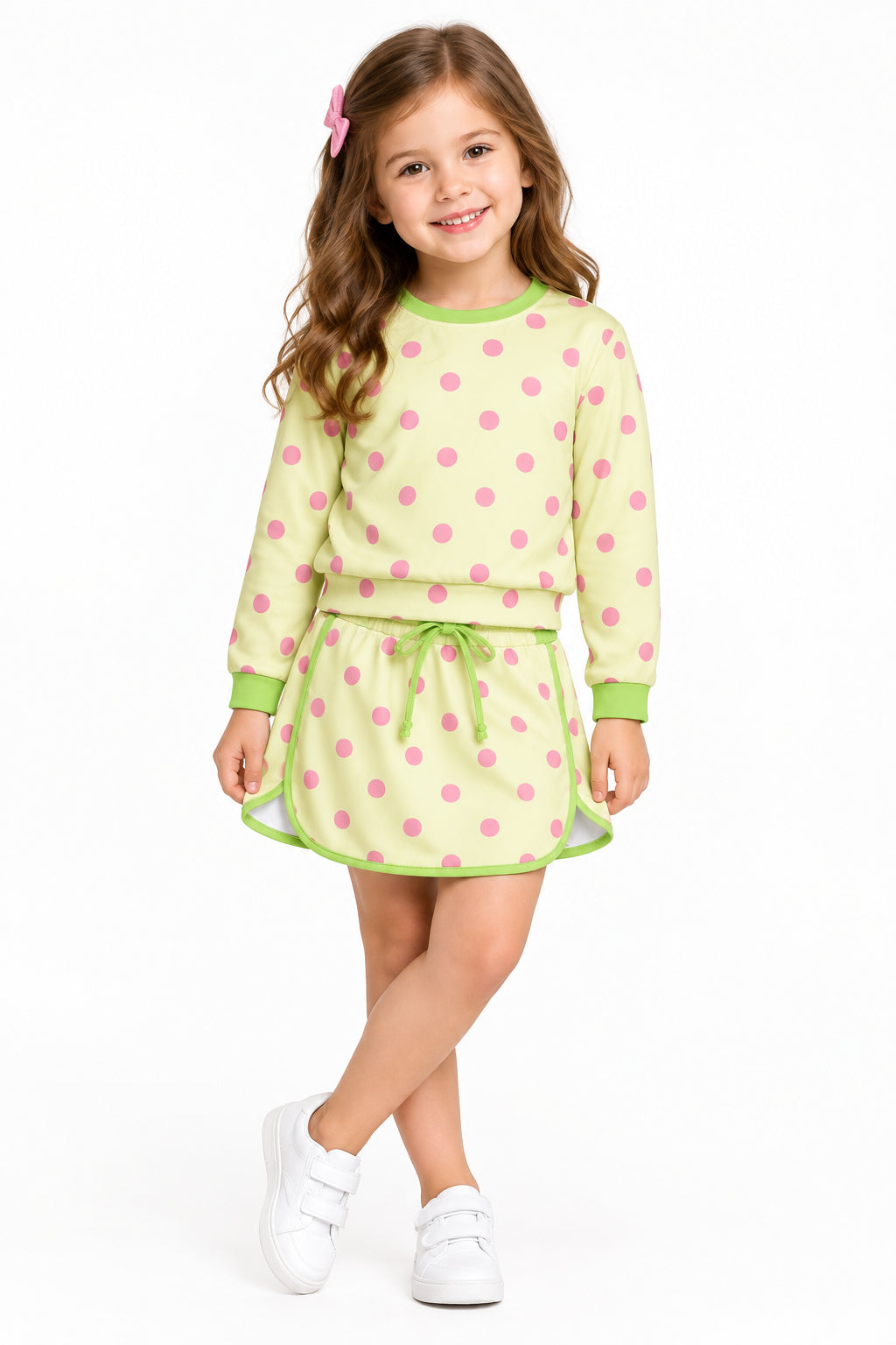 long sleeve polka dots skort set girls clothing