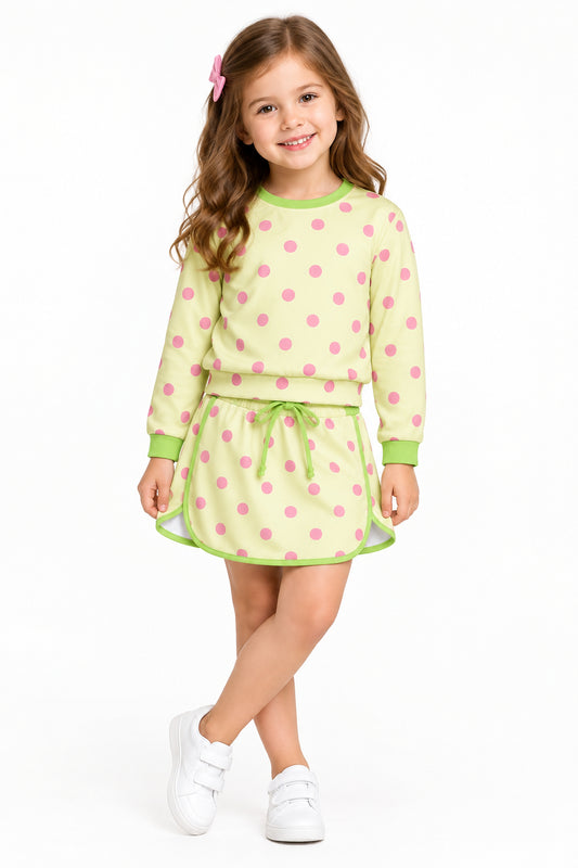 long sleeve polka dots skort set girls clothing