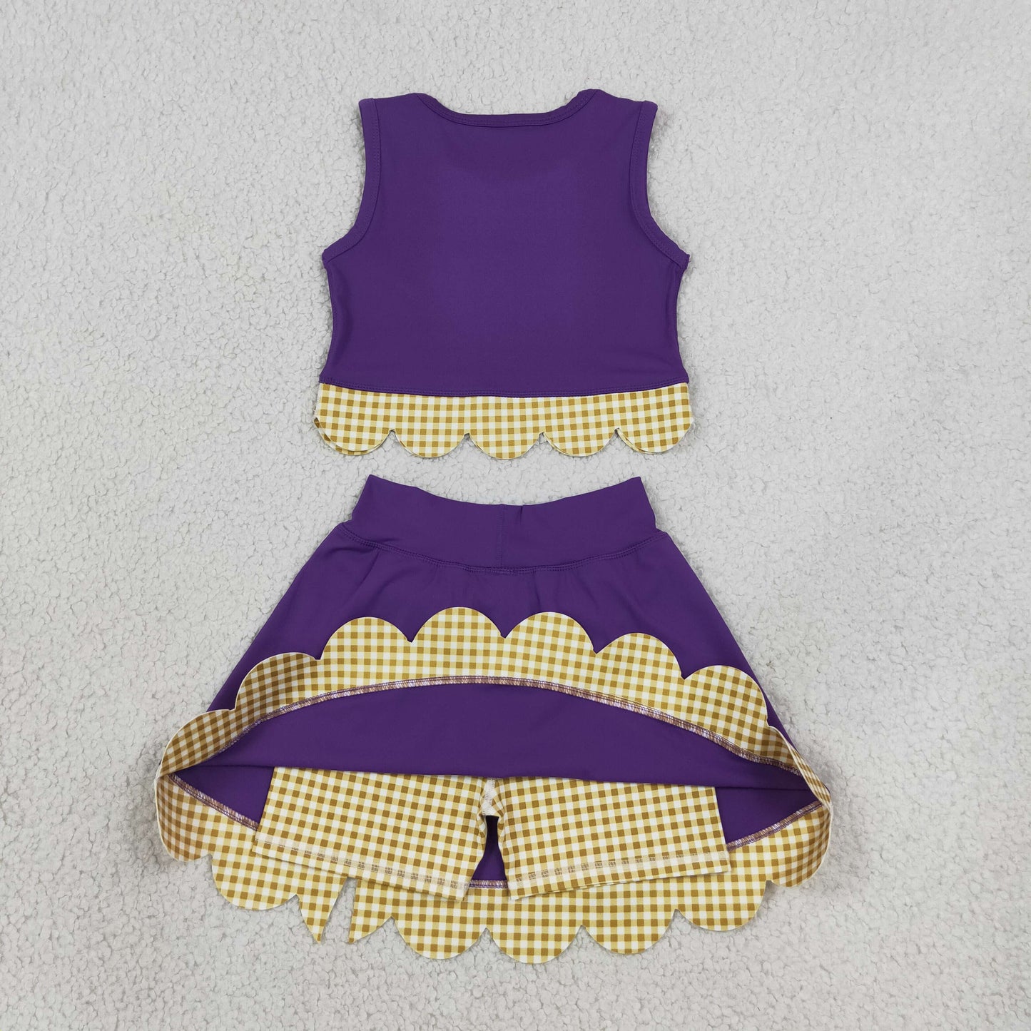 purple gold gingham scallop athletic skort outfit girls clothing
