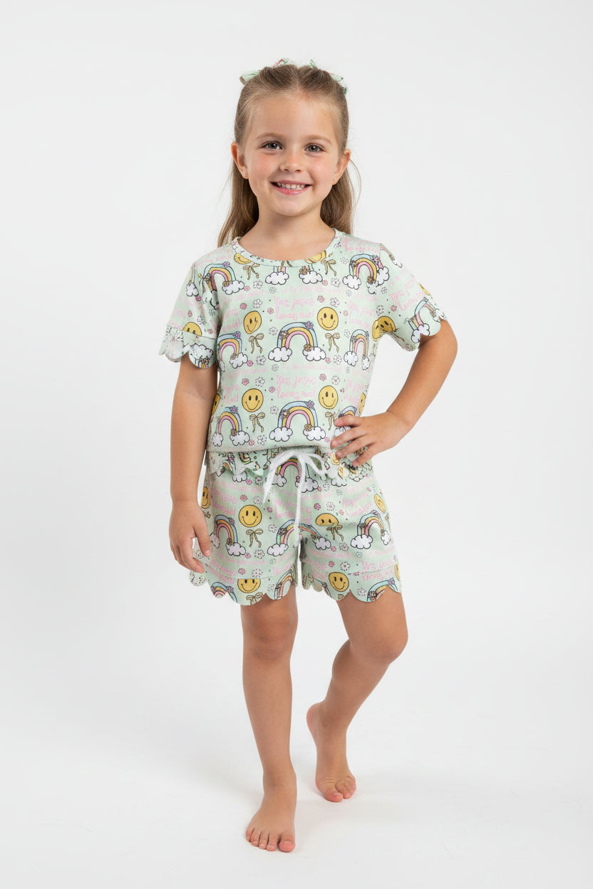 jesus loves me rianbow scallop shorts set summer girl clothing