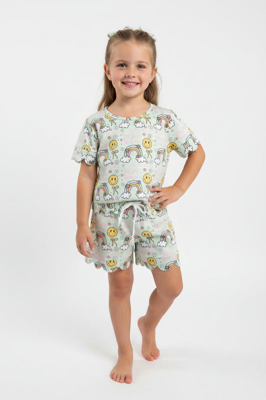 jesus loves me rianbow scallop shorts set summer girl clothing