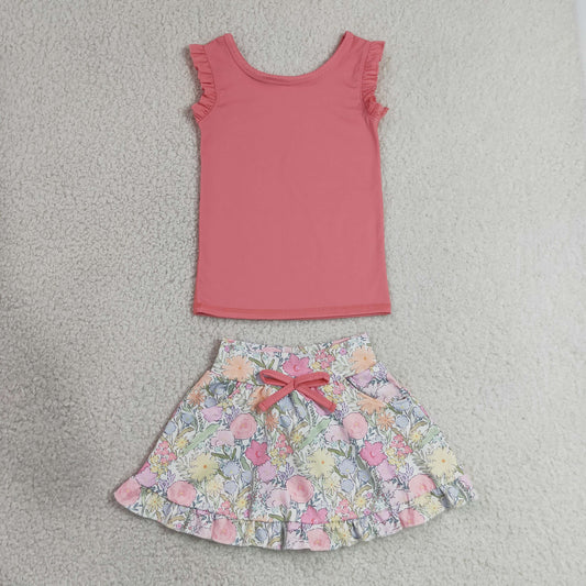 pink top floral active skort set girls athletic outfit