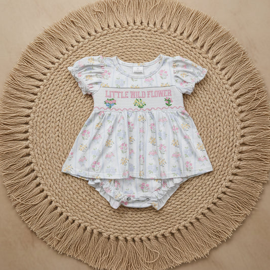 SR3043 little wild floral embroidery smock bubble romper infant clothes