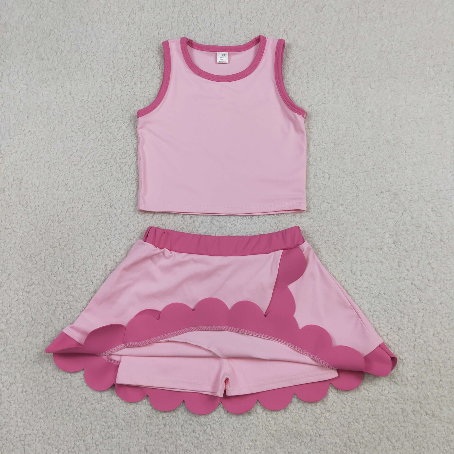 solid pink scallop athletic skort outfit girls clothes