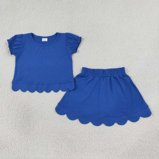 solid royal blue scallop skort outfit girls clothes