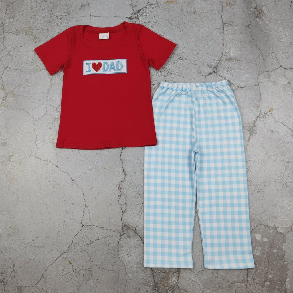 i love dad embroidery valentine boys pants set outfit