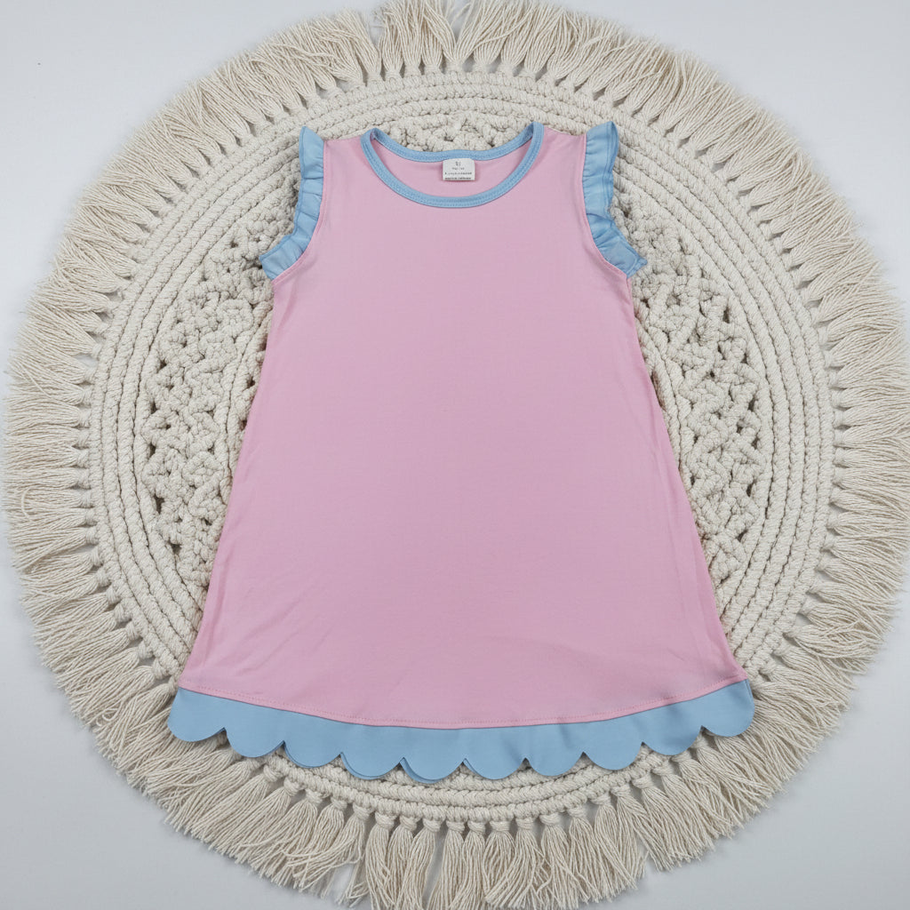 solid pink scallop dress