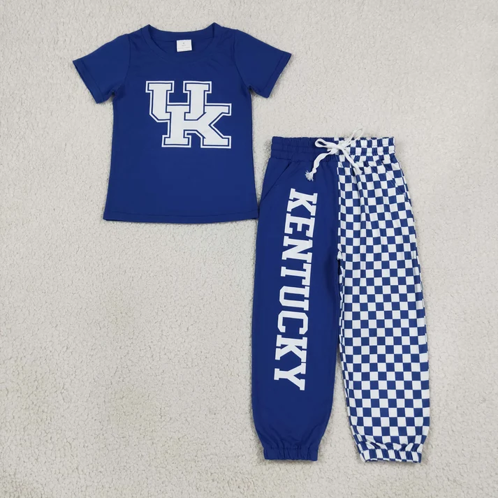 digital print UK blue check kids outfit