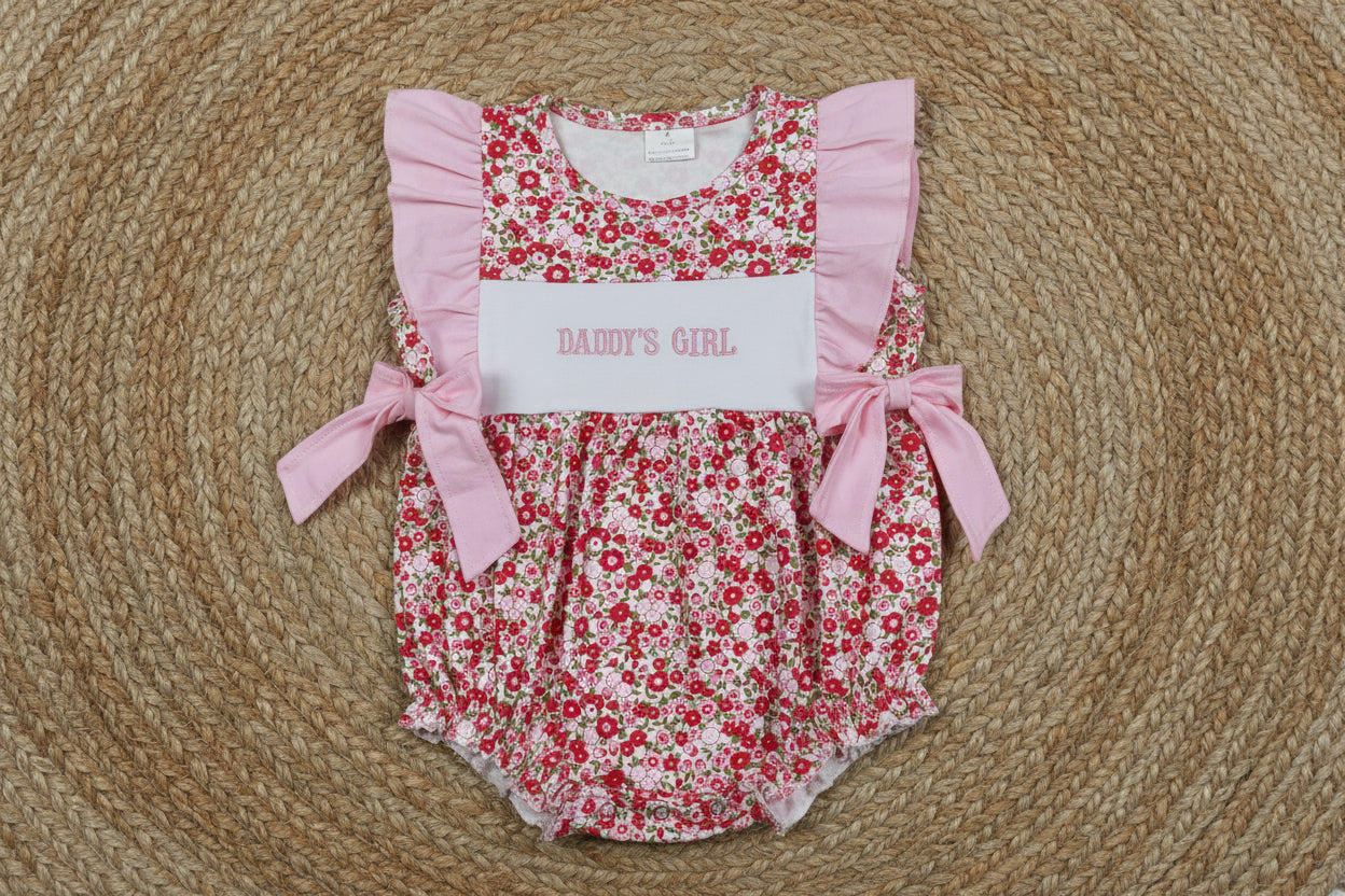 SR3940 daddy's girl embroidery floral bubble romper baby girl clothes