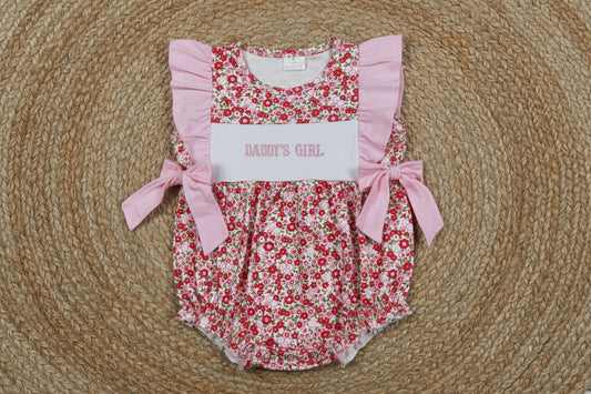 SR3940 daddy's girl embroidery floral bubble romper baby girl clothes