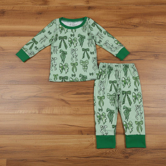 green bow st patrick coquette two pieces baby girl pajama set