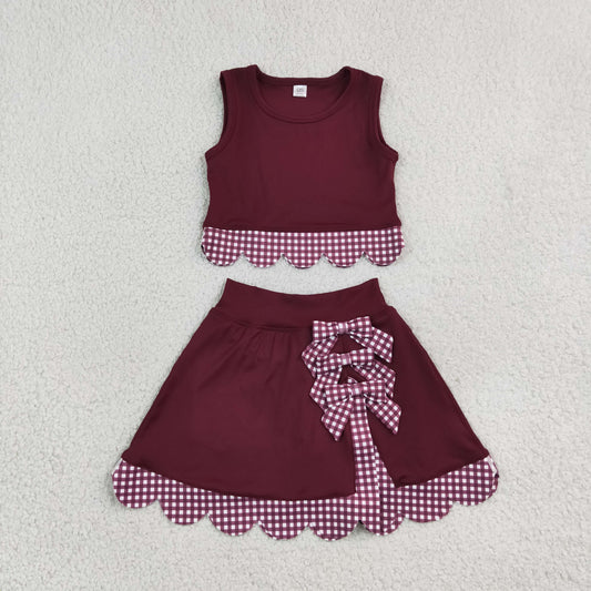 maroon gingham scallop athletic skort outfit girls clothing