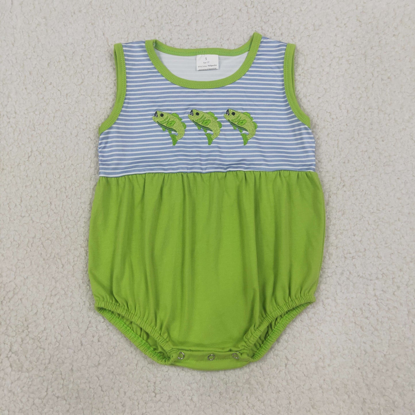 green fish embroidery bubble boy romper