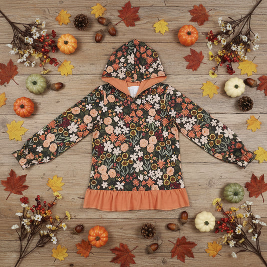 long sleeve baby girl fall flower ruffle hoodie
