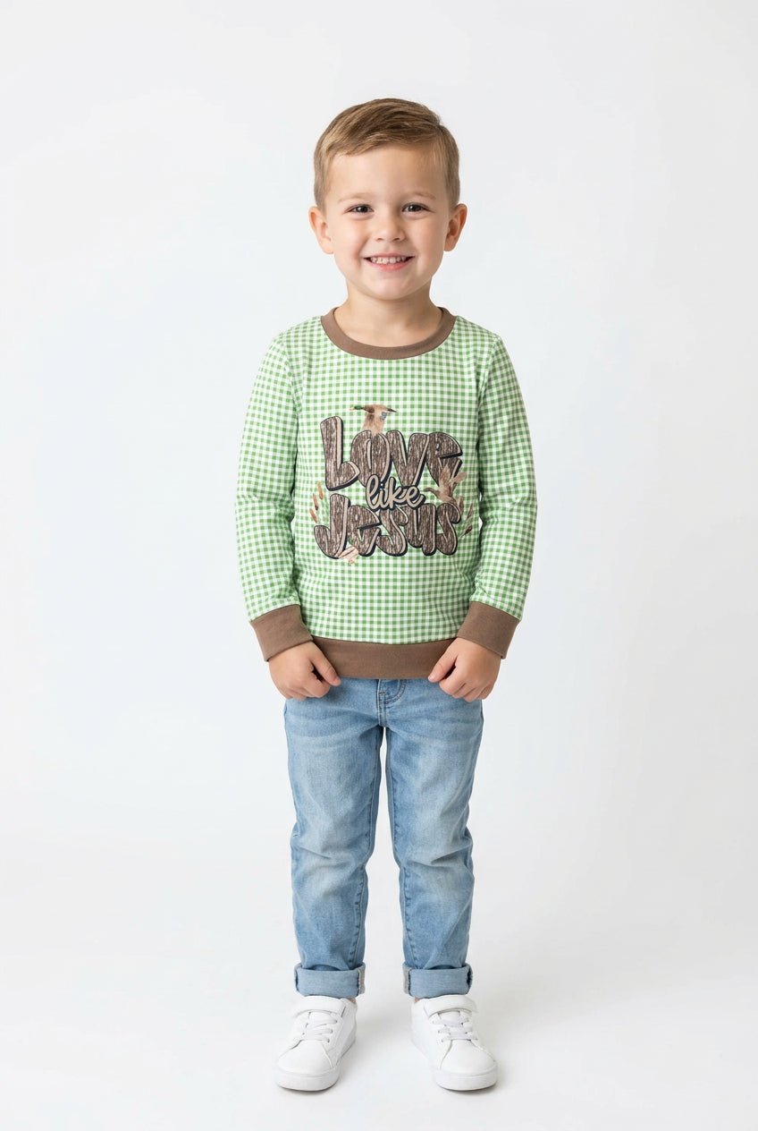 love like jesus gingham boys shirt