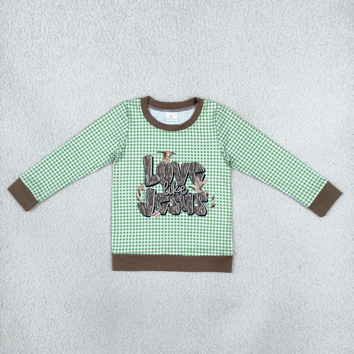 love like jesus gingham boys shirt