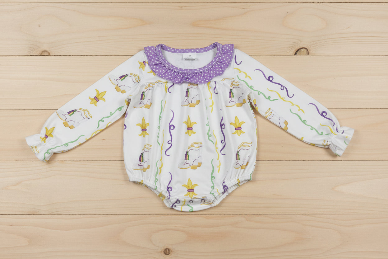 purple green gold mardi gras baby girl romper
